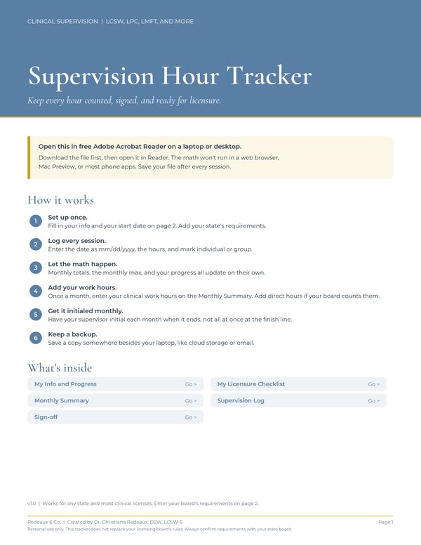 Supervision Hour Tracker cover page