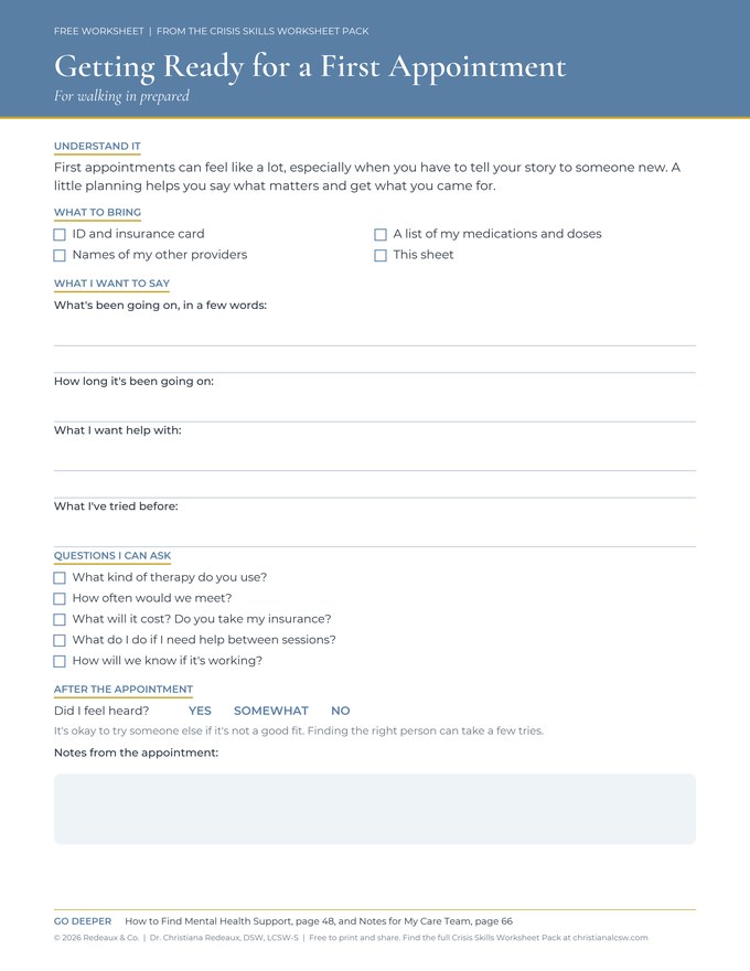 Preview of the Getting Ready for a First Appointment worksheet