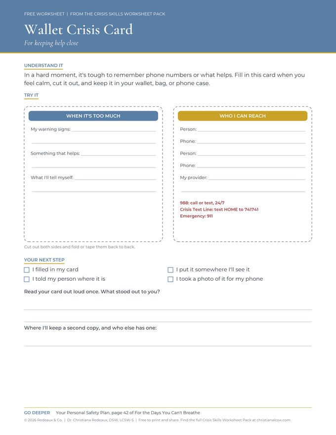 Preview of the Wallet Crisis Card worksheet